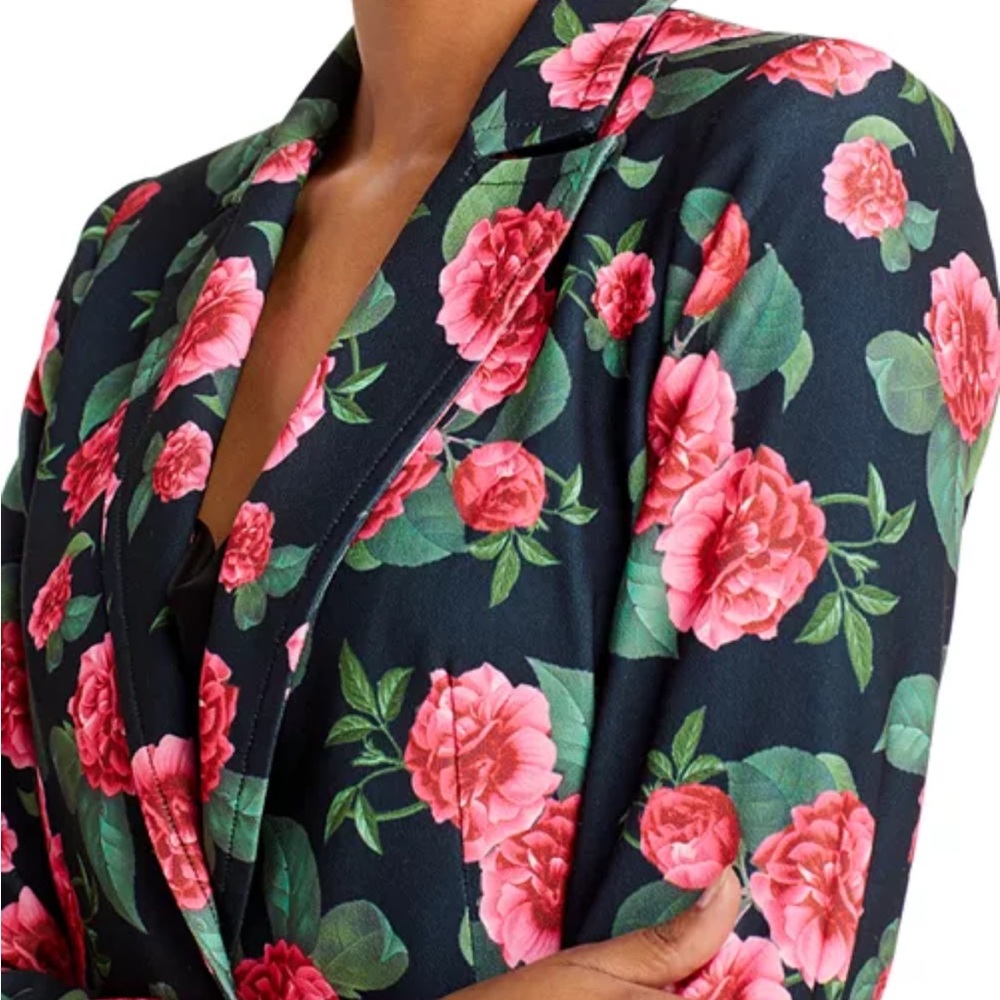 Alice + Olivia Breann Long Fitted Blazer Jacket In Cheri Floral Print - Picture 4 of 15